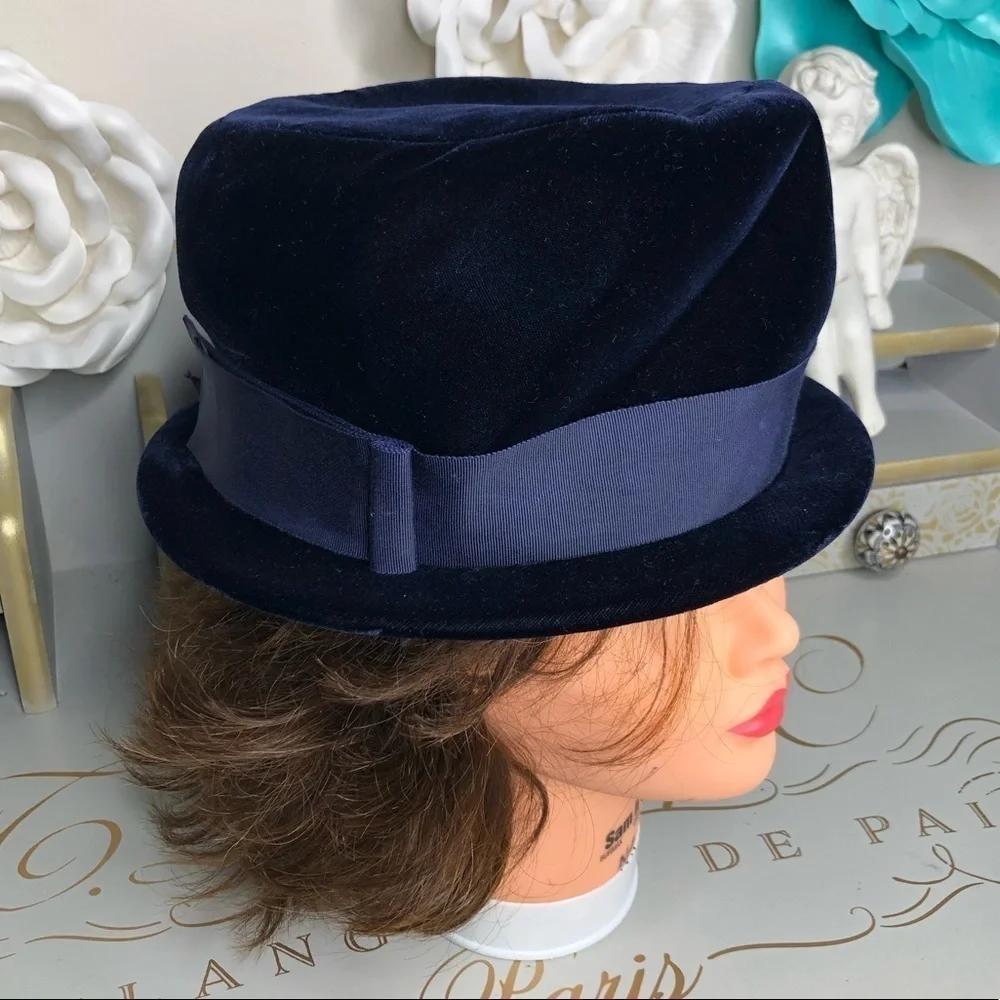 Franklin Simone Vintage Blue Velvet Brim Hat,